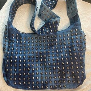 NWOT. Bam Forever Studded Blue Denim Shoulder Bag